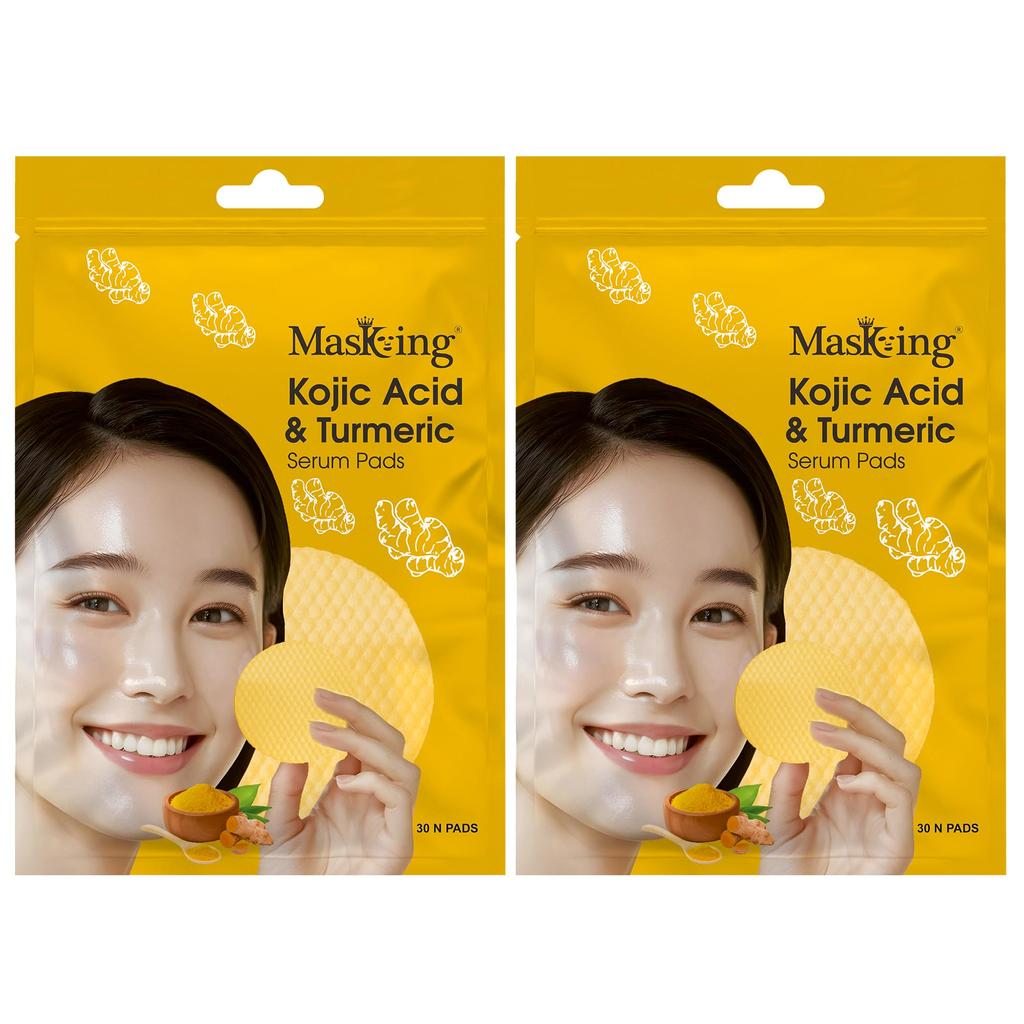 MasKing Kojic Acid & Turmeric Serum Pads for Face - Advanced Brightening, Dark Spot Removal, Deep Hydration & Radiant Glowing Skin | All Skin Types