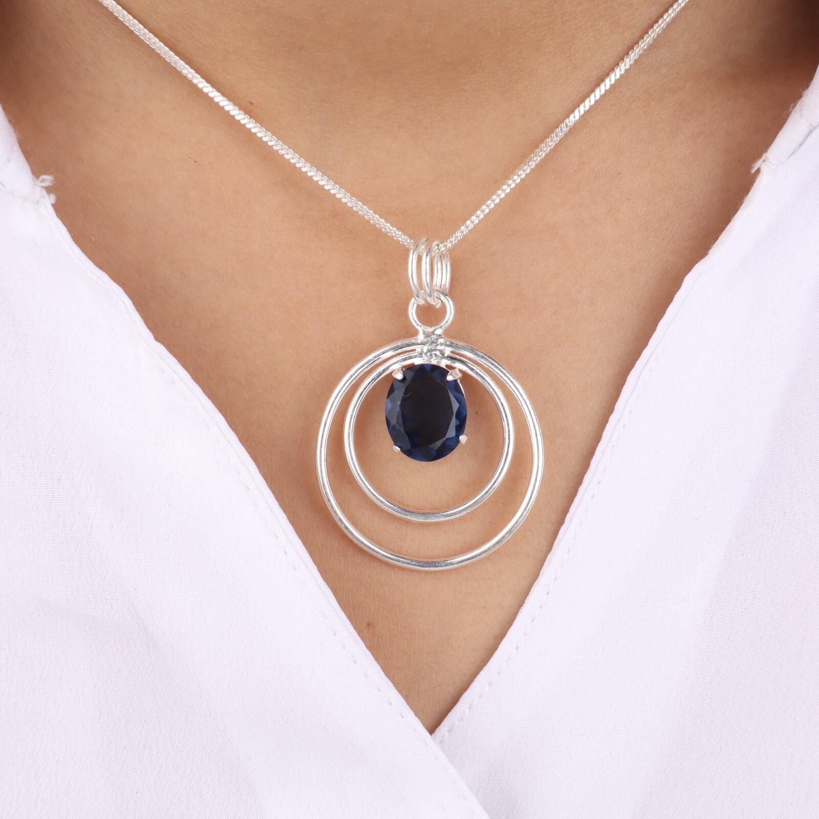 

Лондонский голубой топаз Драгоценный камень 925 Стерлинговое серебро Ювелирная подвеска Подарок на годовщину PP-61-15