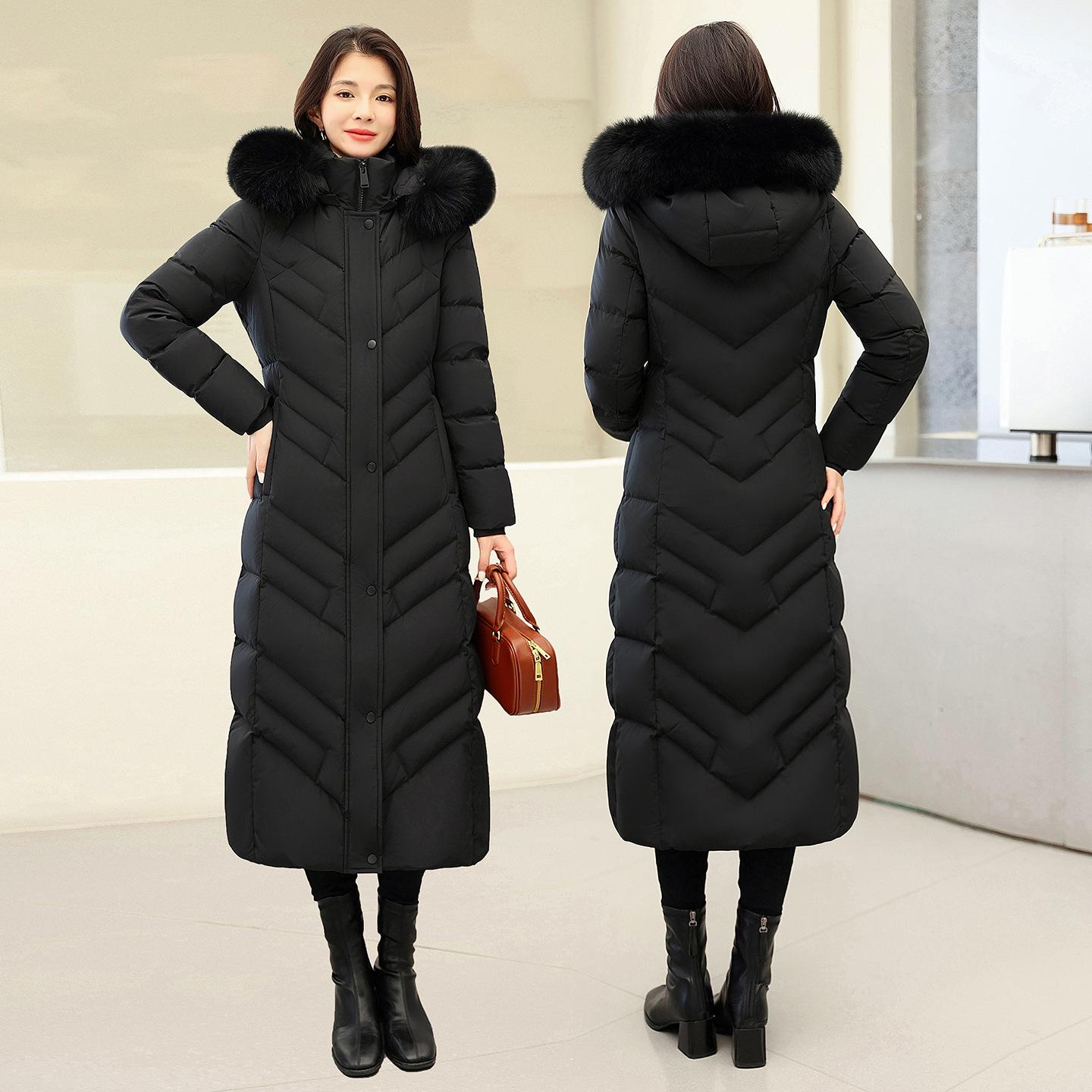 

Women s 2025 Long Slim Fit Down Jacket with Thickened Over-the-Knee Design and Large Fur Collar, Cold-Proof and Warm. XXXL
