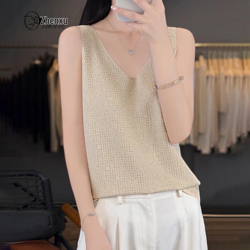 Zhenxu Women's Lyocell Linen V-Neck Sleeveless Top