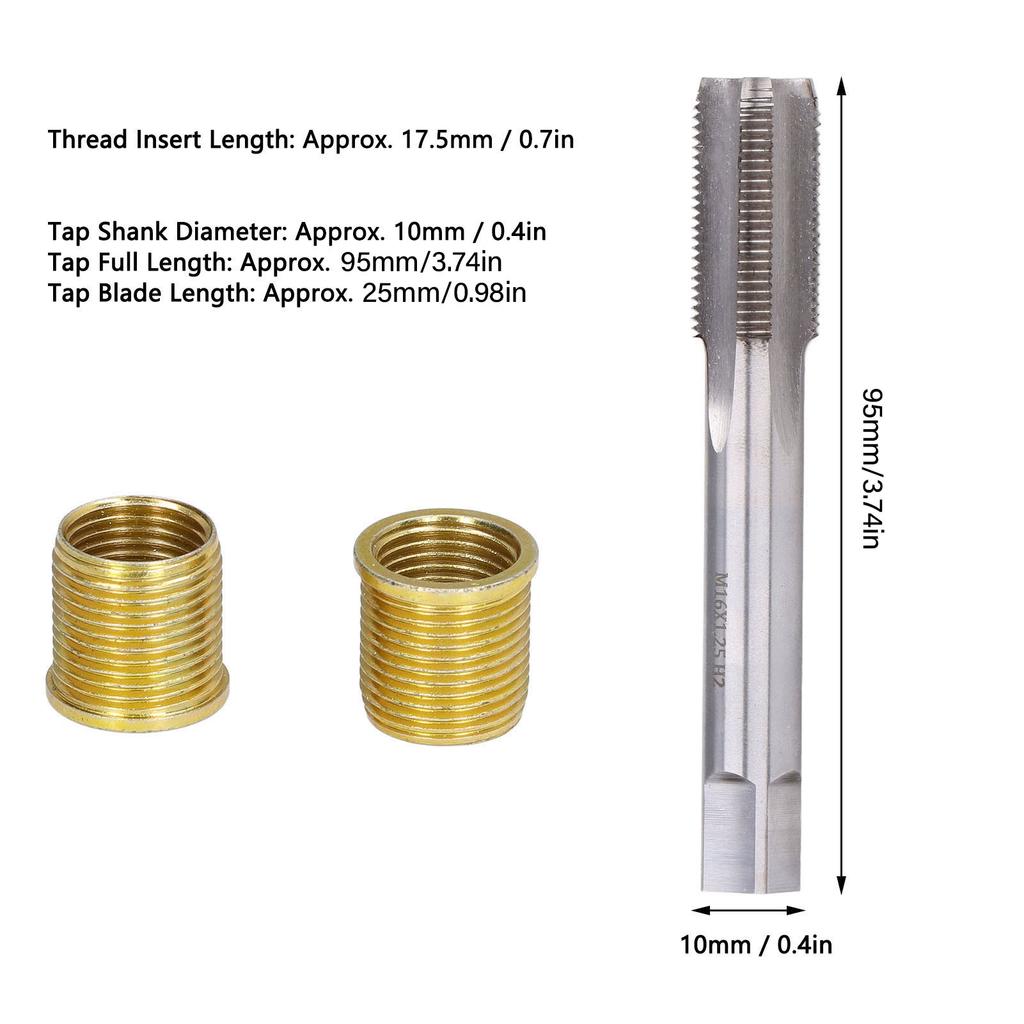 Spark Plug Thread Repair Tools Engine Metal M14x1.25 Inserts and M16x1.25 Tap Kit Thread Tap High Speed Steel Tap