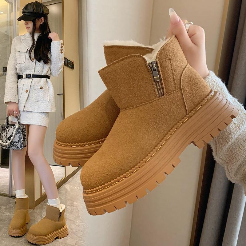 Winter Warm Snow Boots for Women Non-Slip Chunky Platform Ankle Booties Shoes Women's Faux Fur Lining Comfortable Faux Suede Short Boots With Zipper