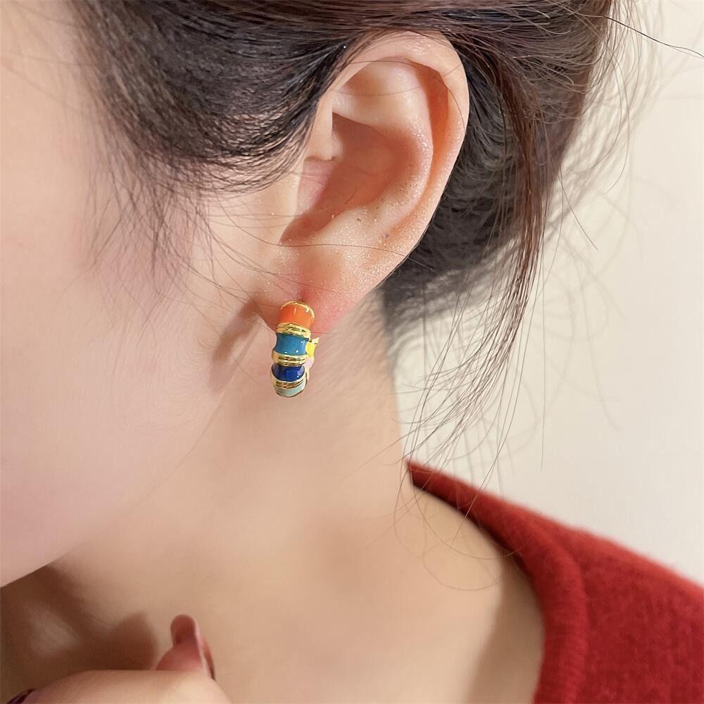 Exquisite Elegant Women Stud Earrings Korean Style Earrings Hoop Ear Buckle Enamel Oil Jewelry
