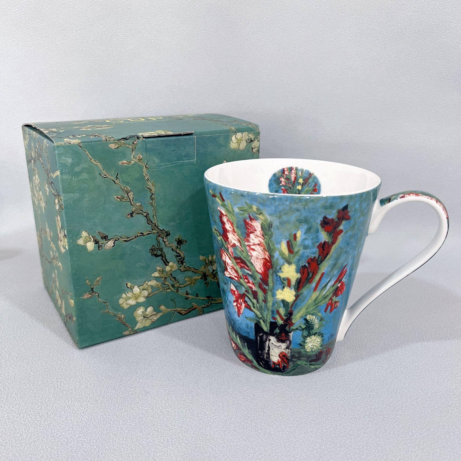 

Кружка Костяной фарфор Легкая роскошь Высокий класс Персонализированная кружка в стиле масляной живописи Морской анемон Одуванчик Чашка для воды Для домашнего использования 370ml