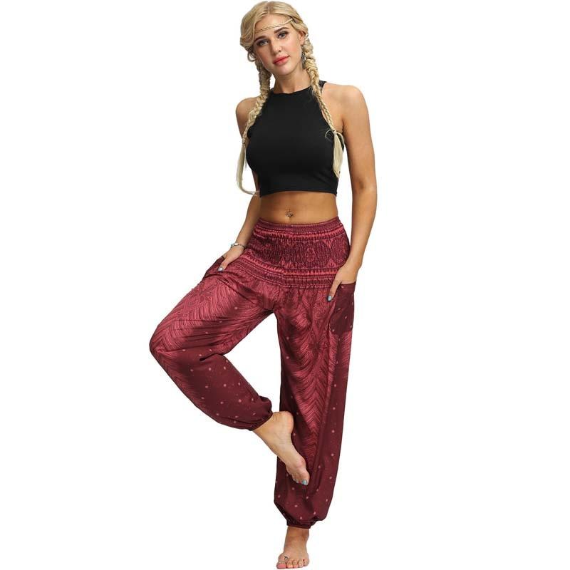 Fashion Printed Loose Wide Leg Pants Women Casual Yoga Pants With Pockets Autumn Elastic Waist Lady Long Trousers 28036