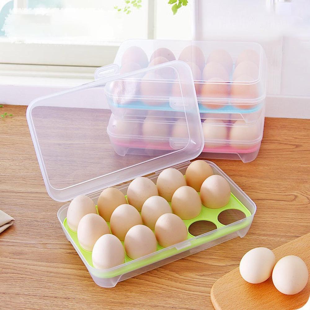 15 Compartment Refrigerator Egg Box Fresh-Keeping Box Plastic Portable Food Storage Box Transparent Egg Tray Box Storage Box