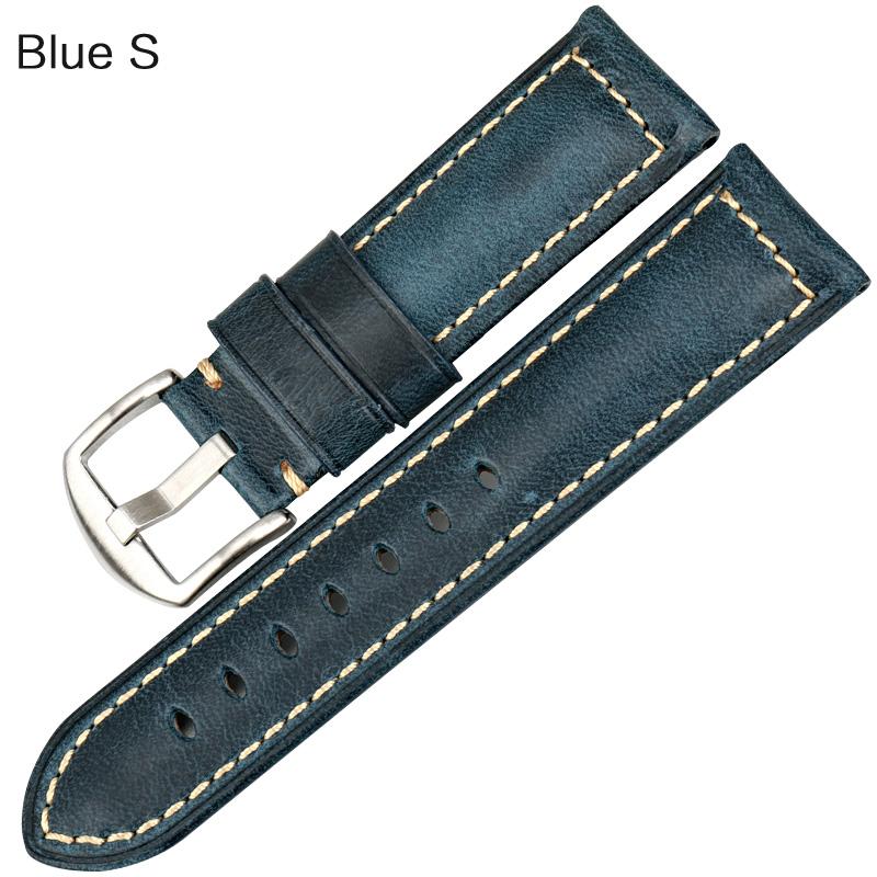 Handmade Watchband Blue 20mm 22mm 24mm with Black Buckle Vintage Oil Wax Leather Watch Strap for Fossil Watch Band