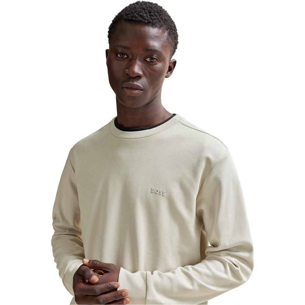 Boss Mens Tonal Logo Ribbed Collar Raglan Sweatshirt