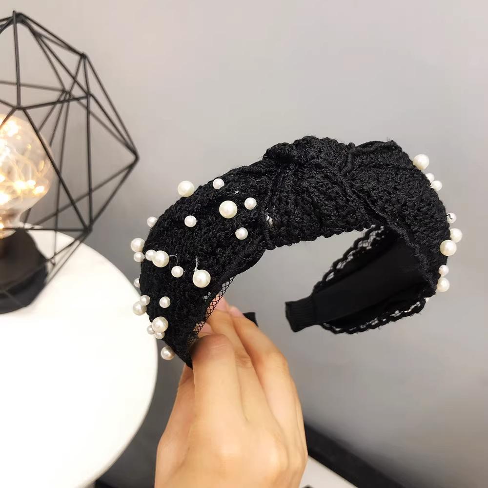 1 piece of lace lace knotted headband, wide edge Korean style headband nail, pearl Korean style headband for women