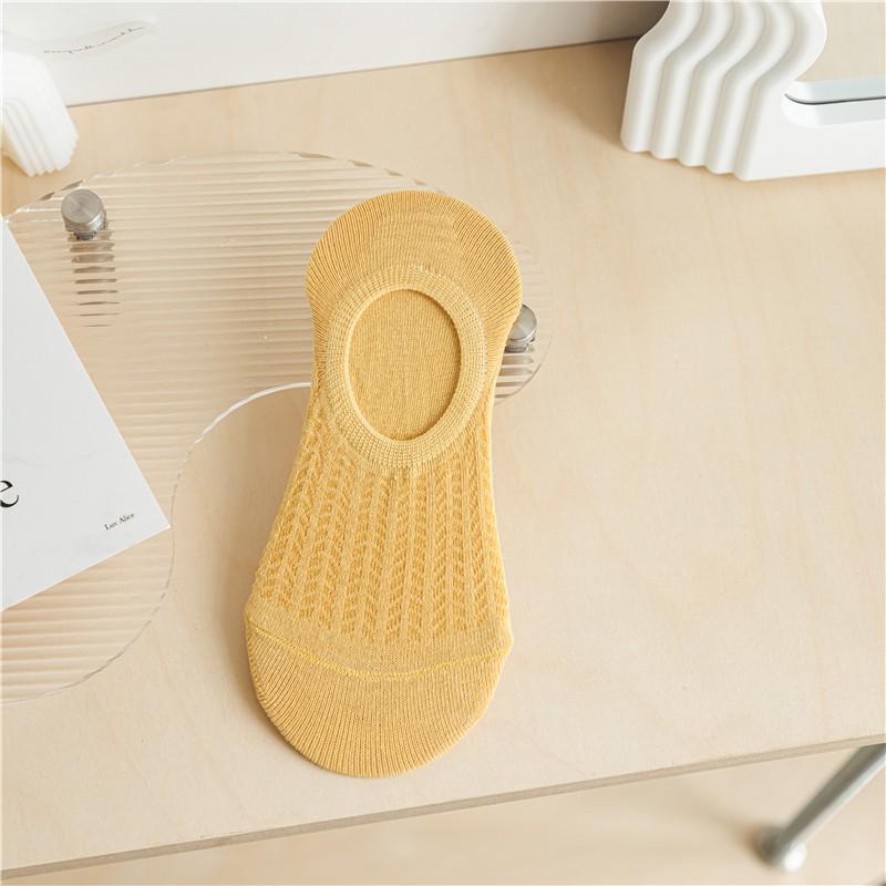 

Женские нескользящие невидимые летние носки - силиконовая накладка, без пятки, тонкие, в стиле лодочки One Size (33-39) жёлтый/имбирный