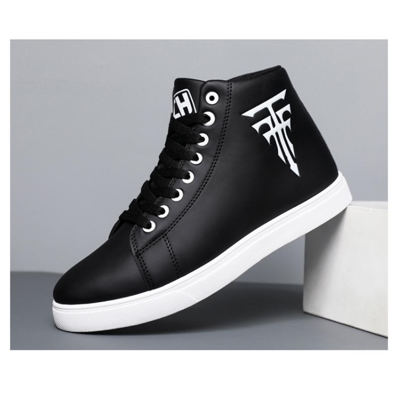 Large Men's Shoes, High Top Casual Board Shoes, Size 48, Medium Top Leather Surface, Waterproof and Anti Slip for Men