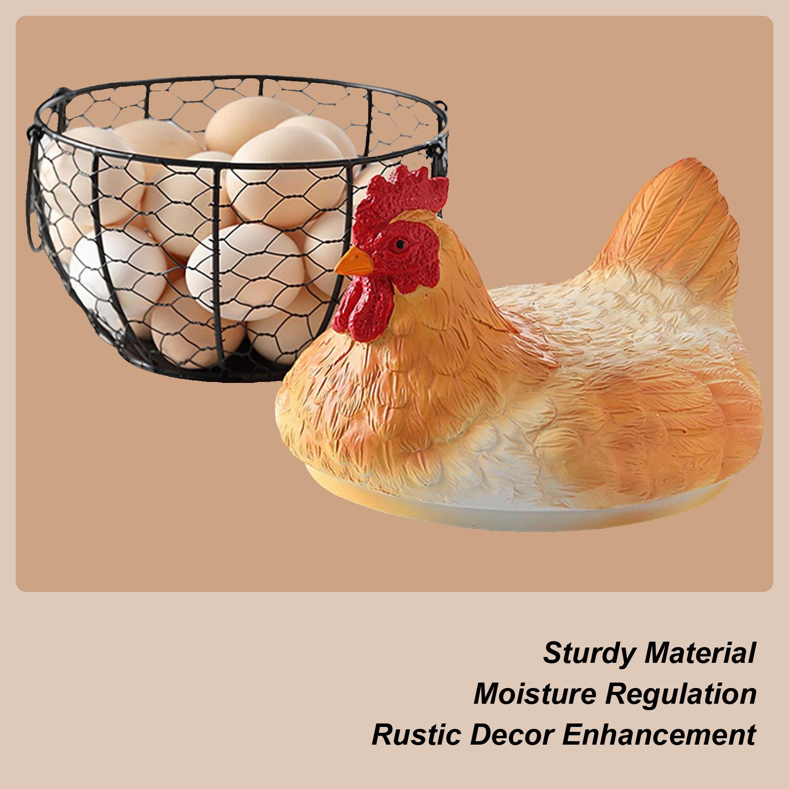 Retro Realistic Hen Hatching Egg Storage Basket With Lid Metal Storage Holder Kitchen Decoration Ornament For Fruit Snack CN 15890₽