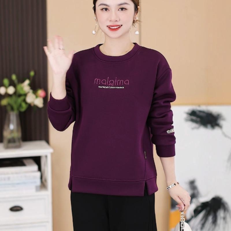 Fashion Embroidered Letter Hoodie Spring Autumn Loose Fit Plus Size Slimming Top for Middle Aged Women