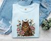 Maine Coon Cat Shirt Cat Plants Gift Women Natural Tee Cat T-Shirt Feline Fan Domestic Cat Tshirt Botanical Graphic Hand Drawn Insect Tshirt