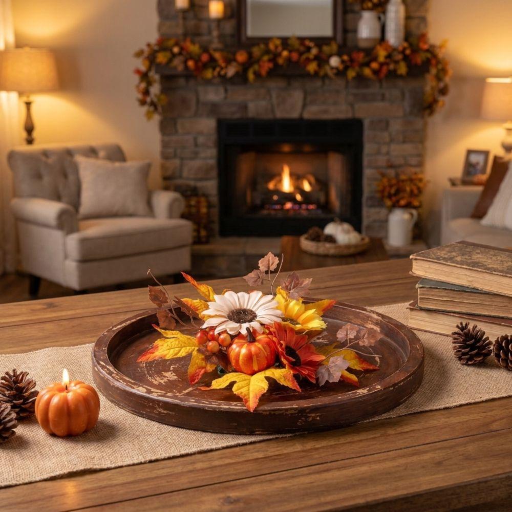 Simulation Candle Ring Wreath Pumpkin Maple Candle Holder Tabletop Wreath Halloween Decor