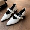 Fashion Spring New Low Heel Shoes Women's Pointed Head Shallow Mouth Metal Buckle Soft Sole Non-slip Low Top Shoes