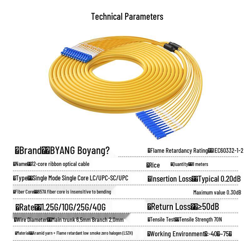 Boyang 12-Core Single Mode LC-SC Fiber Optic Patch Cable