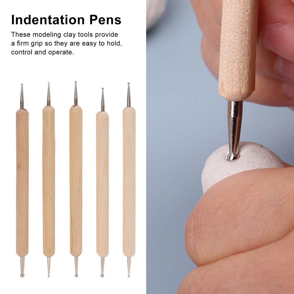5pcs Wooden Handle Embossing Pen Set Double End Tracing Stylus Tools Dual Tip Pens  Clay Sculpture