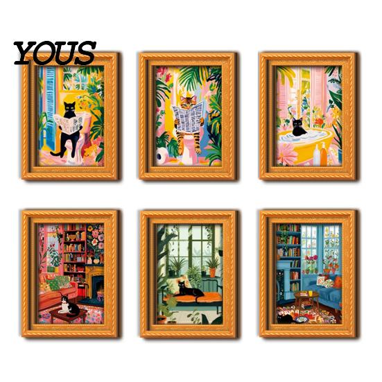 Decorative Fridge Magnets for Photos Cute Cat Magnetic Magnet, Vintage Wooden Picture Frame, Fun Frames Office Whiteboards Scene Decor Metal Cabinets,
