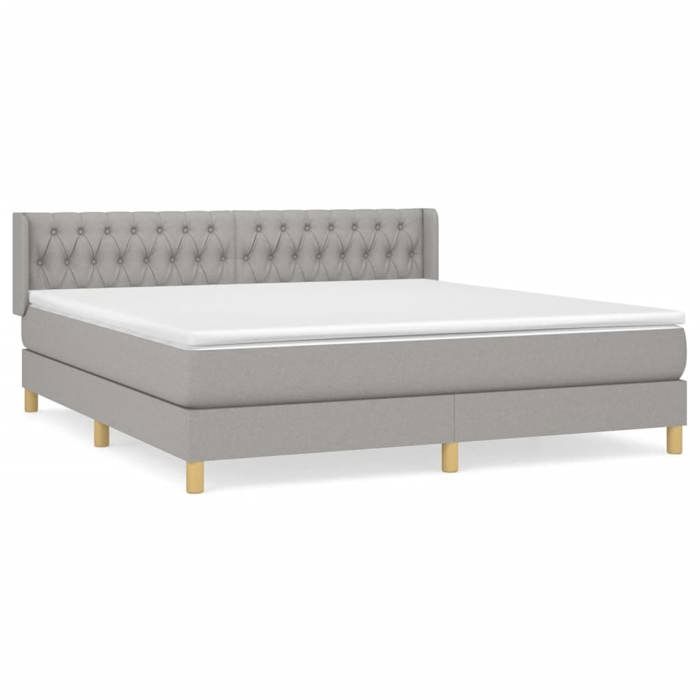 3130529 vidaXL Lit à sommier tapissier avec matelas Gris clair 180x200cm Tissu