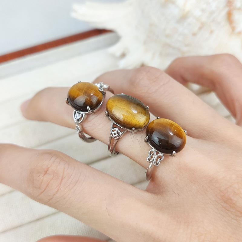 Adjustable Natural Crystal Tiger Eye Ring in Coffee Color