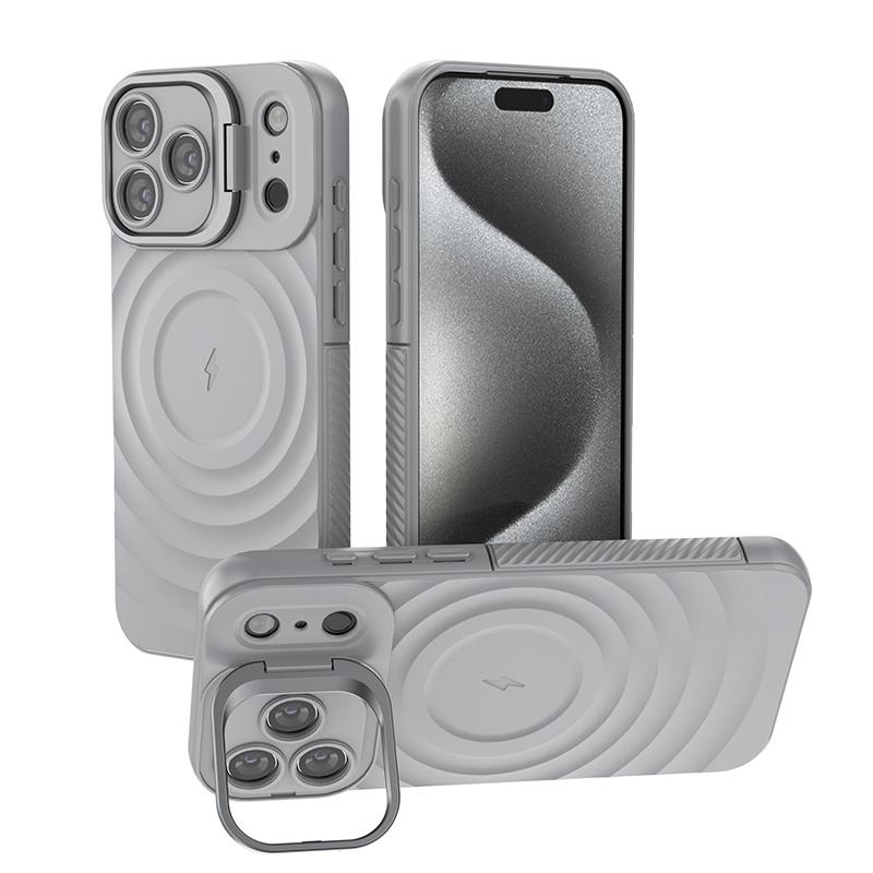 Magnetic Ripple Stand Phone Case For iPhone 17 Pro Max 16 15 14 13 Pro Max Luxury Lens Bracket Shockproof Soft Silicone Cover