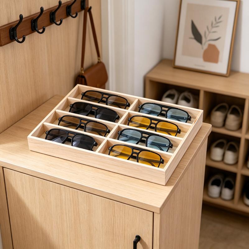 8 Compartment Solid Wood Jewelry Storage Tray Minimalist Multi-Grid Ornament Organizer Tray For Earring Ring Necklace Accessorie