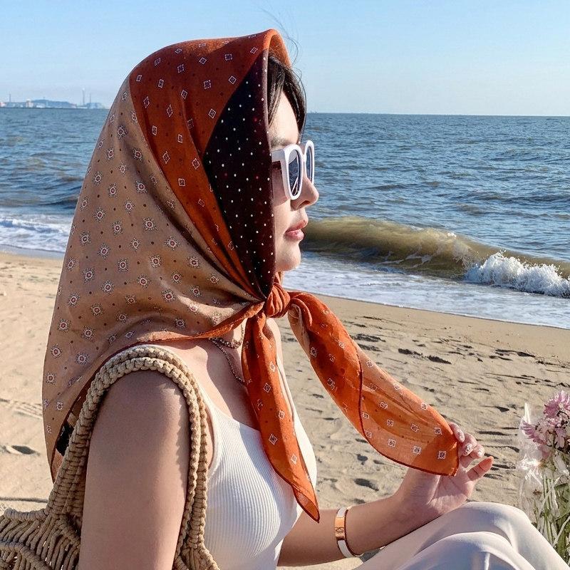 Atmosphere coffee color cashew flower velvet 91 large square scarf women's spring and autumn fashion scarf shawl dual-purpose temperament silk scarf