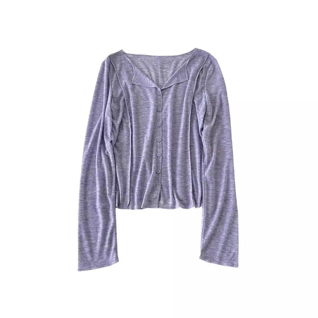 Women's Summer V-Neck Long-Sleeve Sun-Protective Knit Top