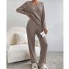 Western Style Spring and Autumn New Cross-Border V-neck Solid Sunken Stripe Loose Long Sleeves Shirt Trousers Casual Two-piece Suit Women Clothes