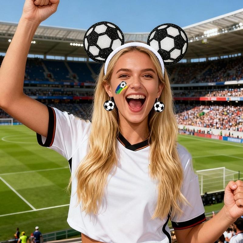 3Pcs Soccer Fan Hairband Set With Geometric Ball Design Hair Ornament Earrings And Skin Decal For Parties