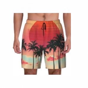 Beach Shorts, Palm Leaves with 3D Pattern for Men, Quick Drying Shorts for Hawaiian Plants