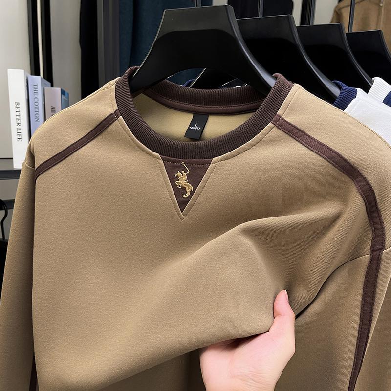 Herren O-Ausschnitt Langarm Pullover Hoodies Luxusmarke Pferd Stickerei Verdickt Wärme Lässig Vielseitig Herrenbekleidung