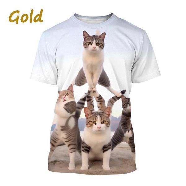 Funny Cute Cat 3D Printing T-Shirt Animal Creative Personality Interesting Street Round Neck Short Sleeve Tees Tops
