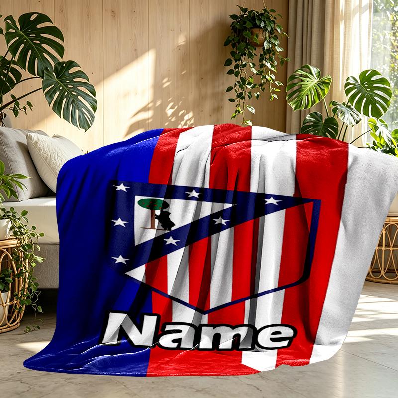 Custom Name Personalized Atletico Madrid Print Blankets, Home Decor, Bedroom, Sofa, Camping, Couch, Gifts for Birthday Christmas