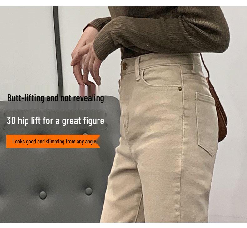 Pantalones de Chino de Mezclilla Khaki de Cintura Alta Adelgazantes Estilo Cigarrillo para Mujer - Colección Otoño 2025, Más Vendido Cortos para Tallas Pequeñas.