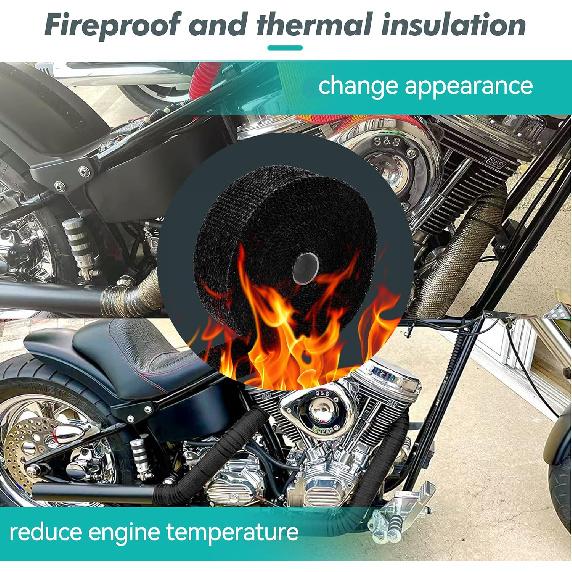 Exhaust Heat Wrap Roll 2" X 16' Black Fiberglass Heat Shield Tape 1 Rolls 5Cm X 5M With 10Pcs Stainless Ties For Motorcycle Car Truck