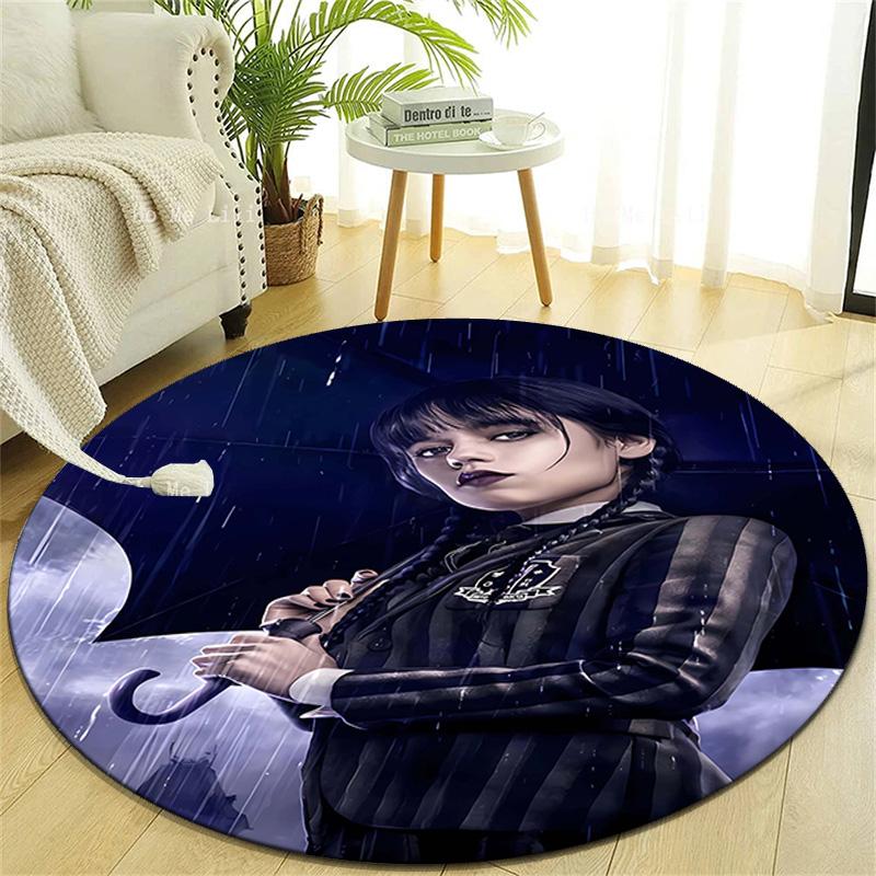 1pc Addams Family Wednesday3 Design Printed Area Round Carpet for Bedroom Living Room Home Decor Rugs Mat Non Slip Mat Rug for Bedside