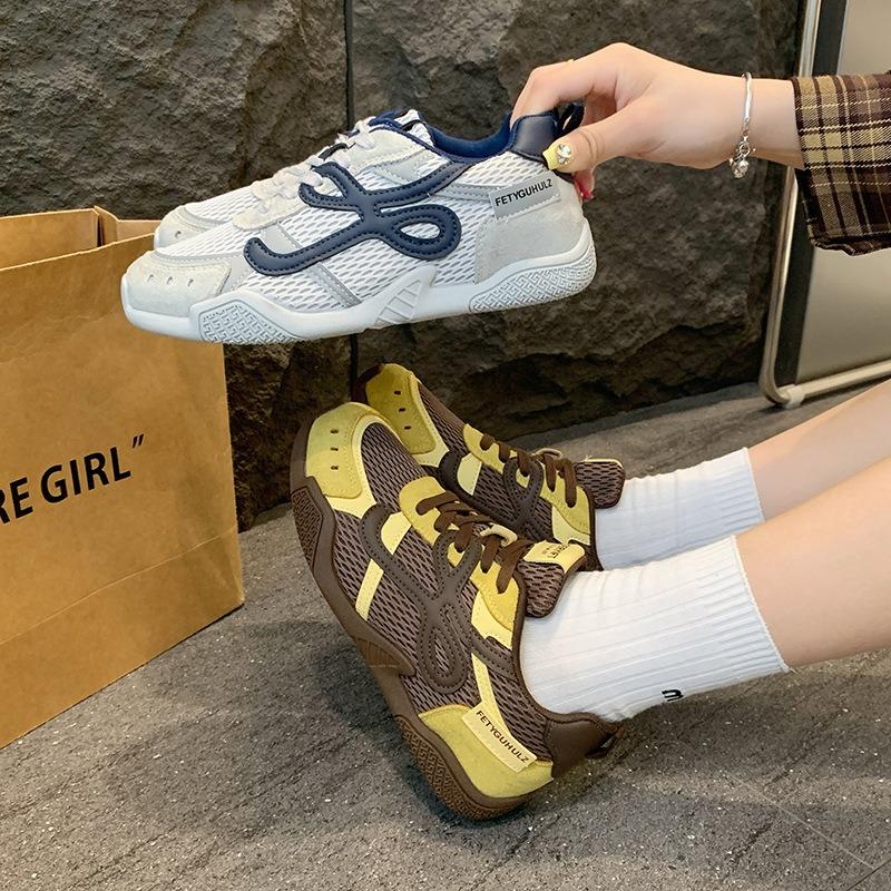 

Autumn new versatile retro color matching women s casual lace-up light thick bottom sports 35 жёлтый