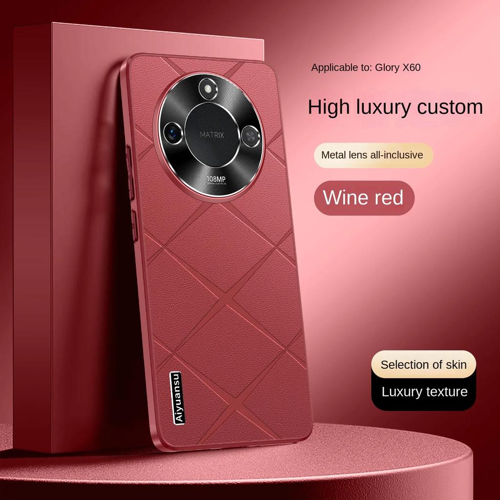 For Honor X60 X60 Pro X60 GT high-luxury vegan leather metal lens protection anti-drop and anti-fingerprint phone case