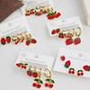 6Pcs Stainless Steel Cherry Strawberry Earrings Red Earrings Fashion Stud Earrings  Women
