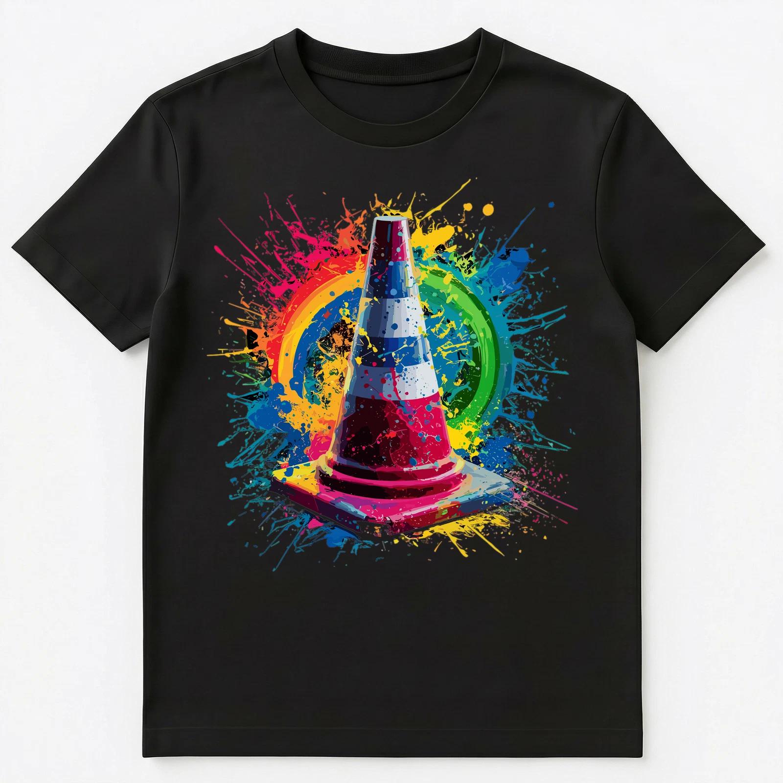

Colorful Paint Splash Traffic Cone Art Graphic Unisex T-Shirt L