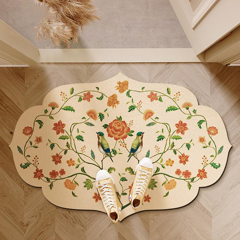 Retro Front Door Mat Irregular Bath Mat Printed Entrance Doormat Absorbent Non-Slip Rug Bedroom Carpet Toilet Bathroom Foot Pad