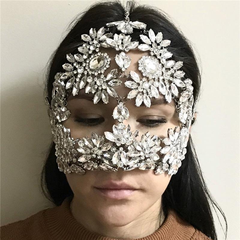 

European And American New Exaggerated Masquerade Ball Mask, Personalized Holiday Party Performance Rhinestone Flower Mask Female Mask