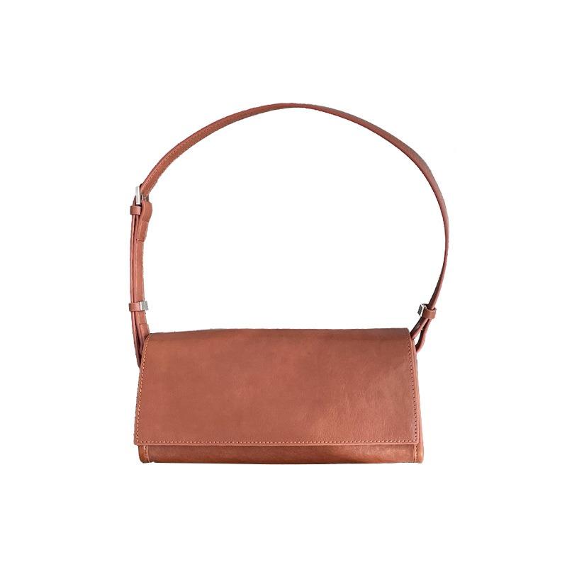 Niche Genuine Leather Triangle Baguette Bag Cowhide Shoulder Bag Women's Underarm Bag with Vintage Crossbody Bag