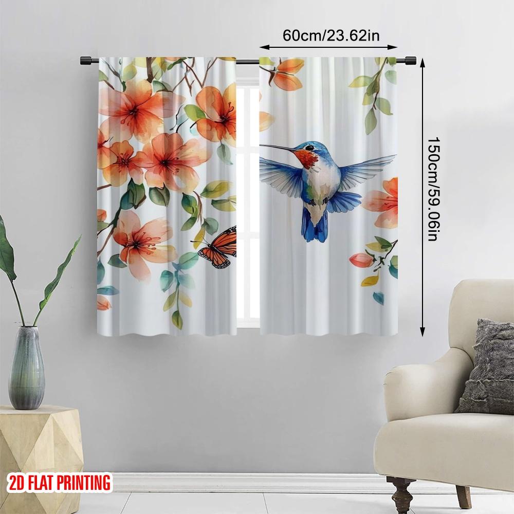 2 Stück, 2D-Flachdruck Beliebte Vorhangpaneele Kolibri-Harmonie (2) Vielseitig 100% Polyester (ohne Stange) Geschenke Ldeal für