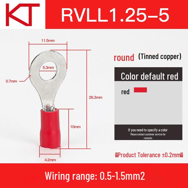 Kaisheng Round Pre-insulated Copper Terminal Lug RV1.25-3.5-4-5-6-8-10-12