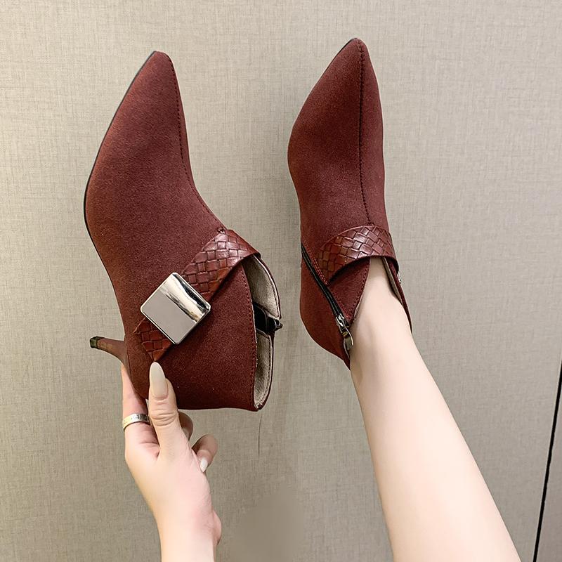 2025 Women's Ankle Boots Chunky Heel Pointed Toe Short Boots 2025 New Spring Autumn Cowboy Boots Woman Ladies Shoes