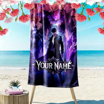 Custom Name Solo Leveling Print Beach Towel, Large Soft Quick Dry Towel for Beach Camping Swimming_xia