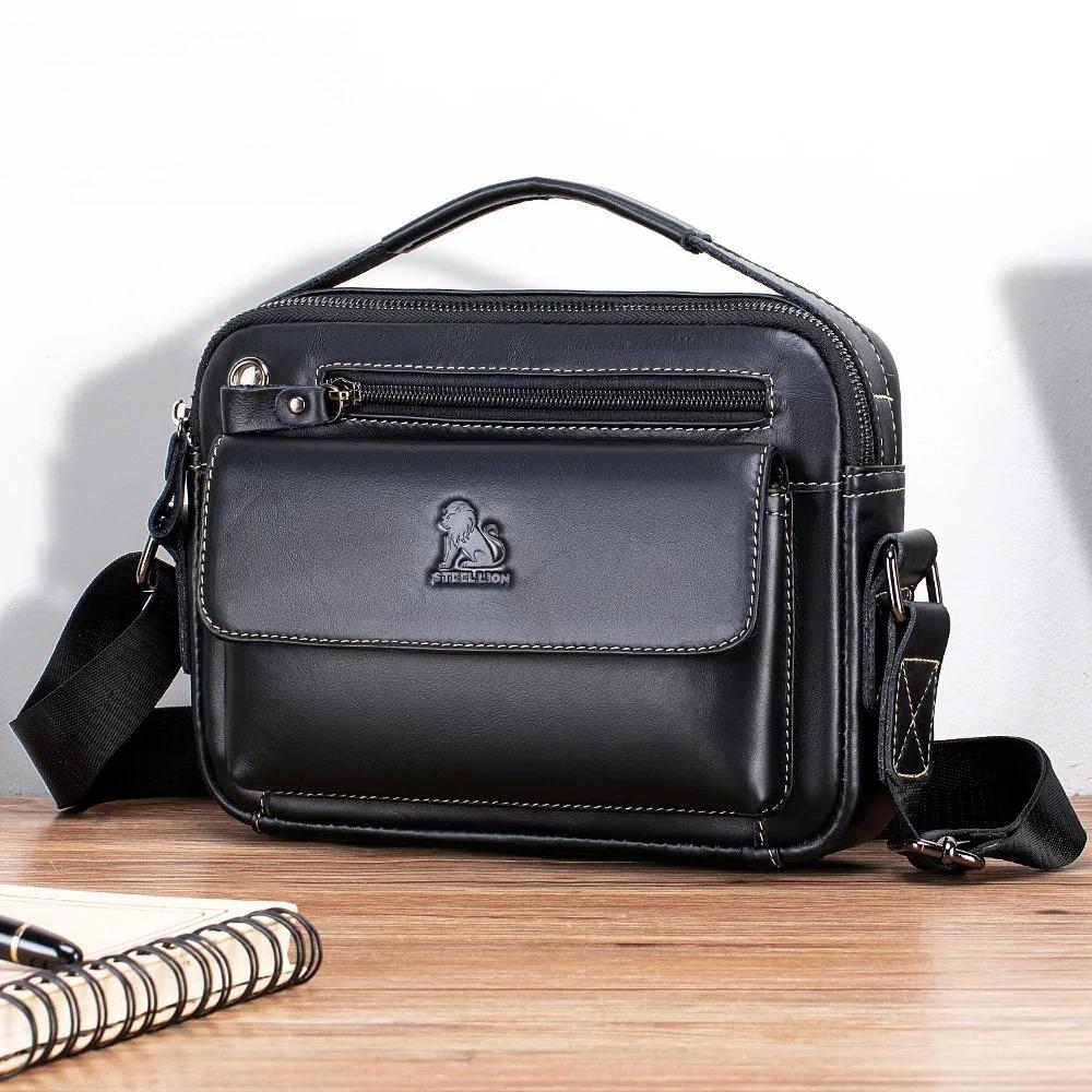 Men s Genuine Leather Crossbody Messenger Bag Luxury Designer Shoulder Bag Casual Travel Handbag Multi-pocket Organizer чёрный